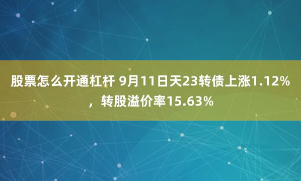 股票怎么开通杠杆 9月11日天23转债上涨1.12%，转股溢价率15.63%